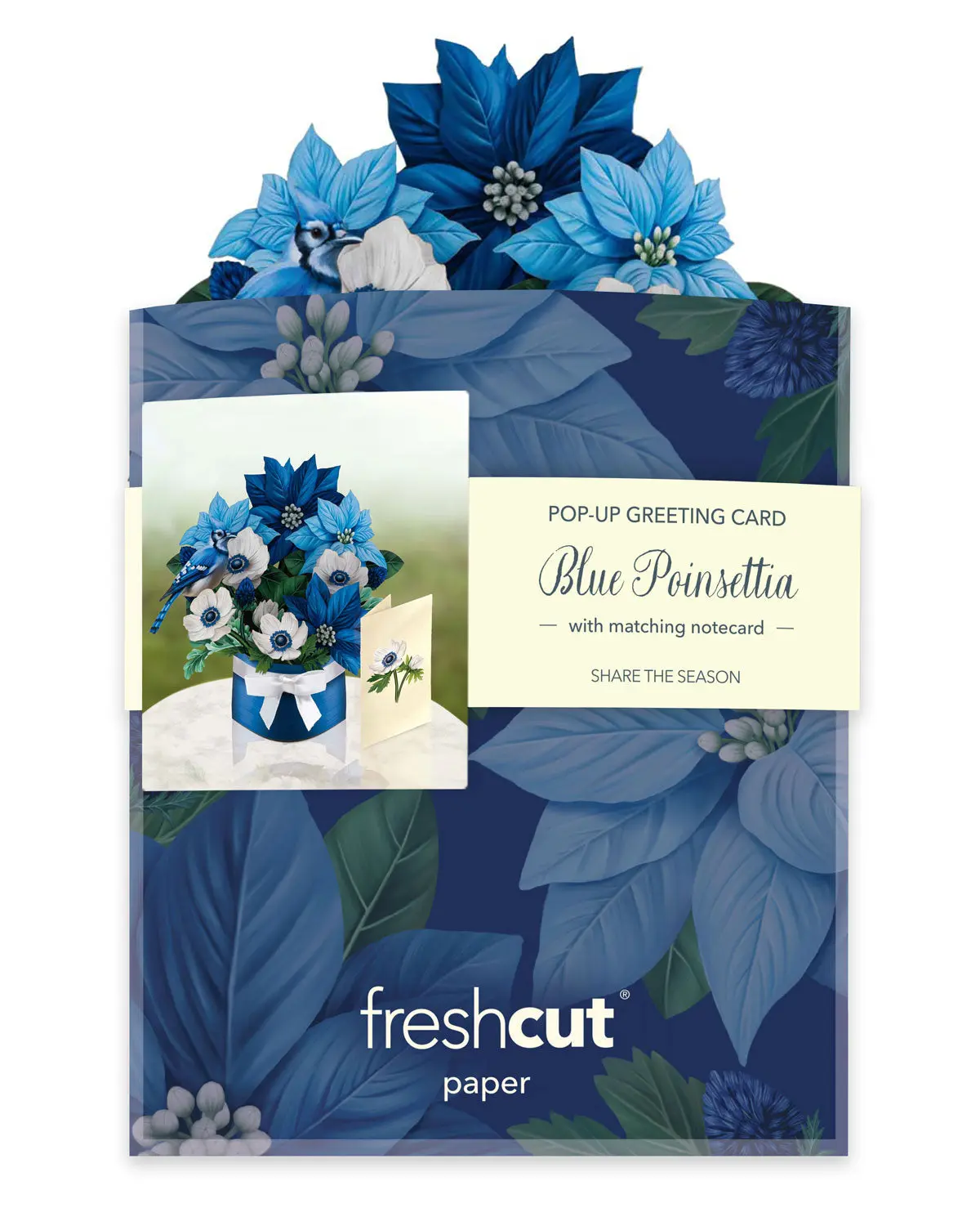 Mini Blue Poinsettia Pop-Up Card - Image 4