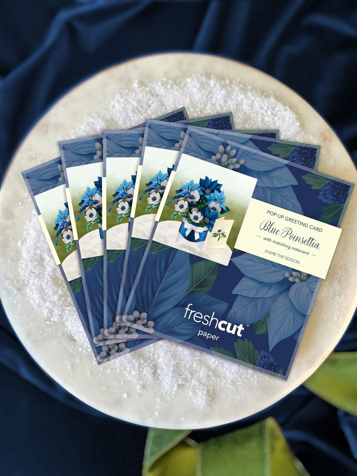 Mini Blue Poinsettia Pop-Up Card - Image 6