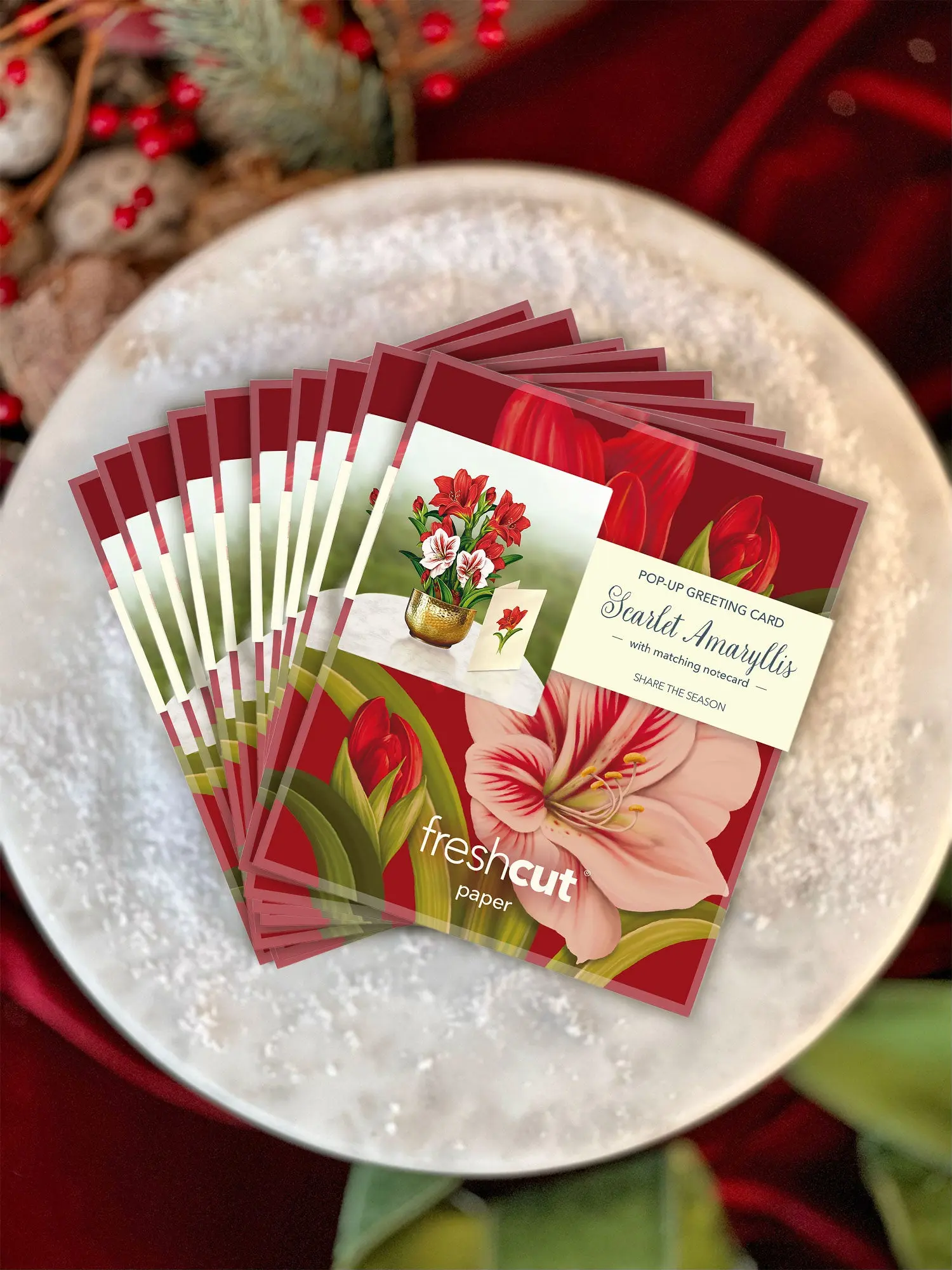 Mini Christmas Scarlet Amaryllis Pop-Up Card - Image 8